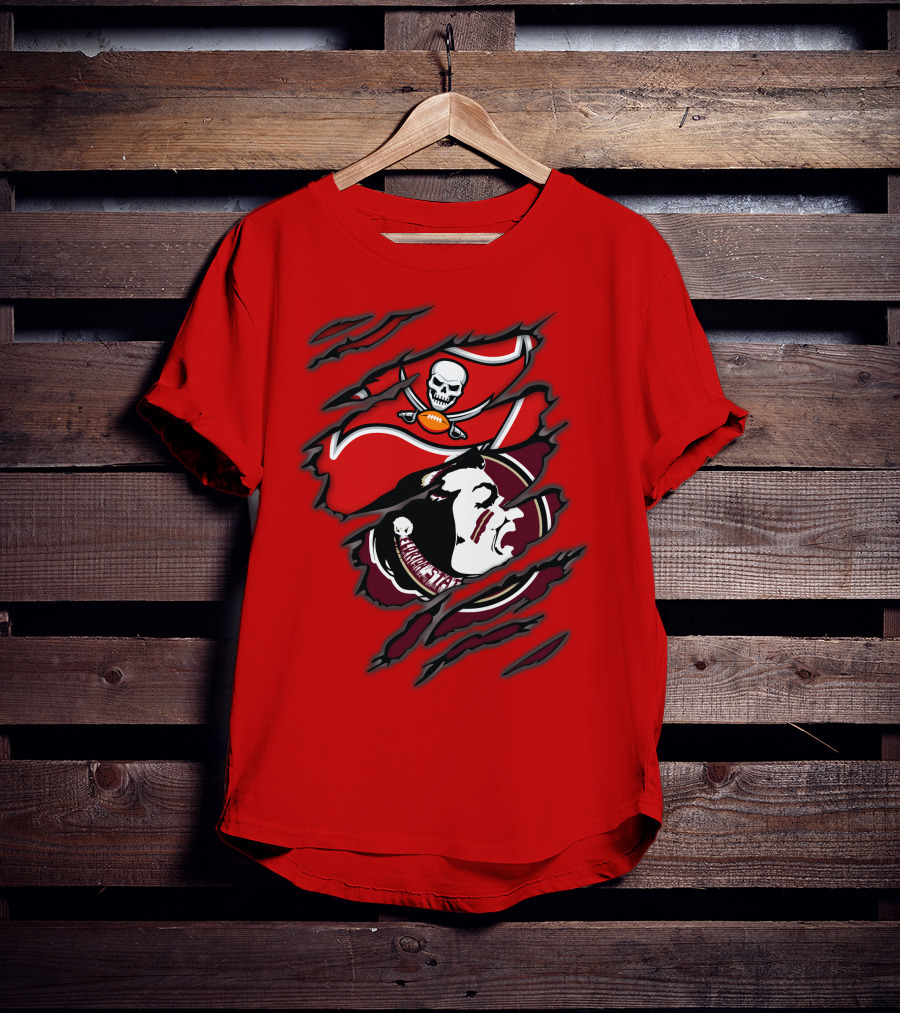 Buccaneers Seminoles Skull And Tomahawk Football Fusion T-Shirt