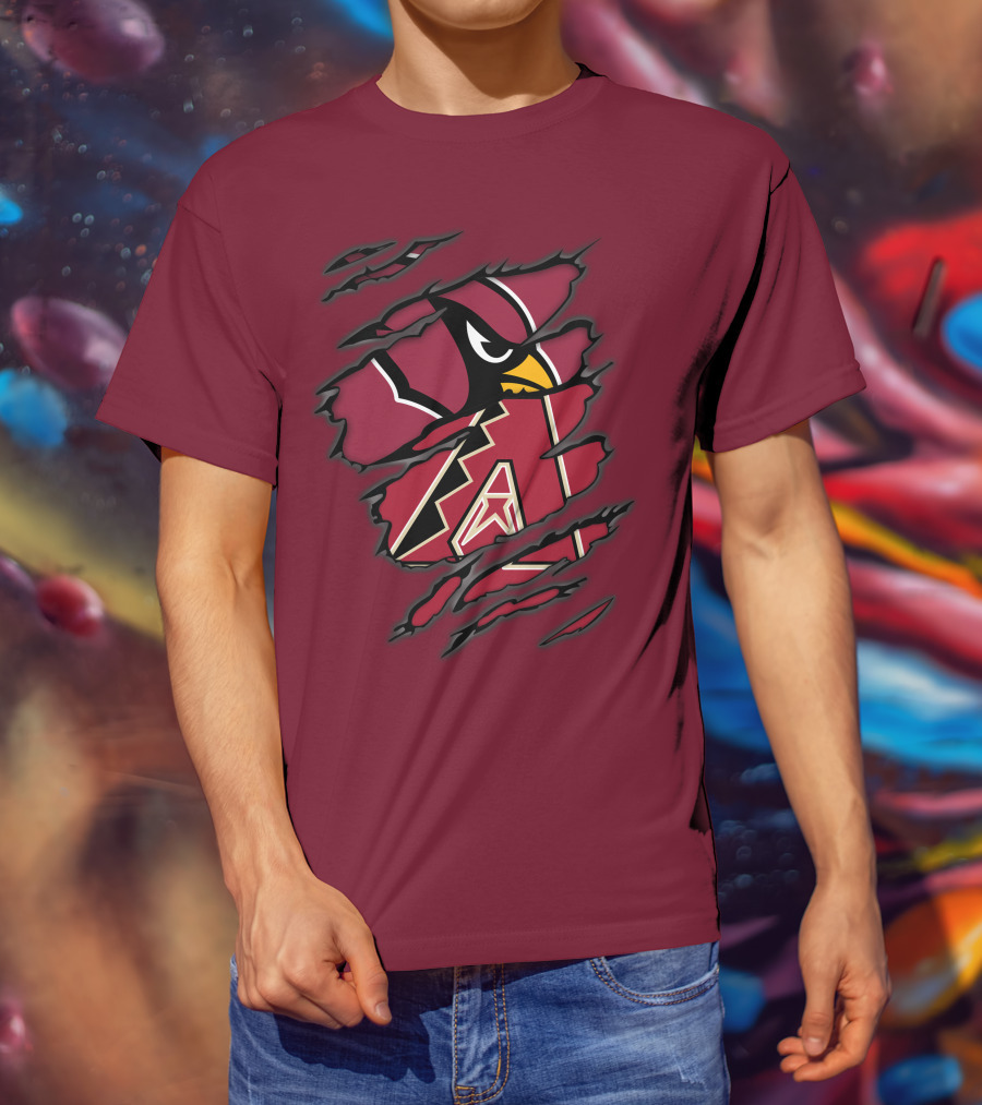 Cardinals And Diamondbacks Union Ripped Claw Marks Logo Fan T-Shirt