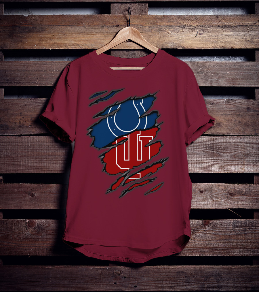 Colts Hoosiers Blue Horseshoe Red Interlocking IU T-Shirt