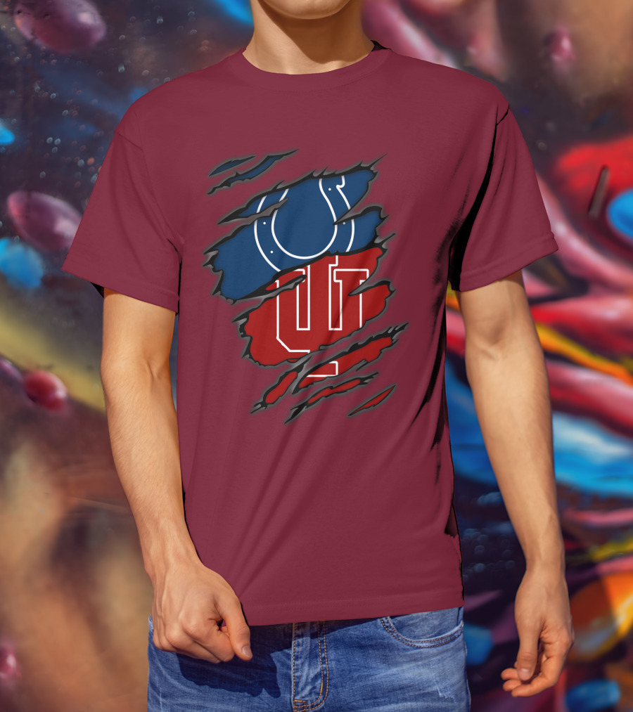 Colts Hoosiers Blue Horseshoe Red Interlocking IU T-Shirt