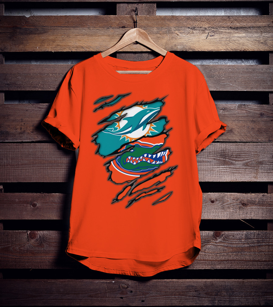 Miami Dolphins Florida Gators Logo Rip T-Shirt