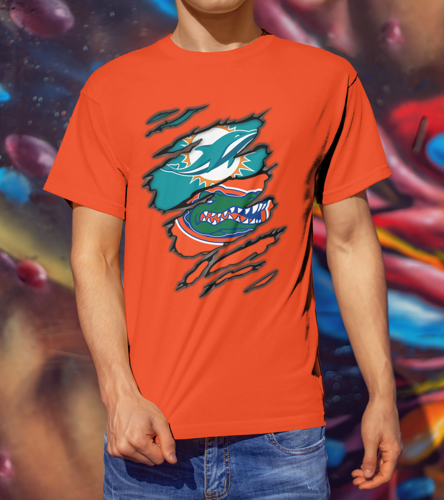 Miami Dolphins Florida Gators Logo Rip T-Shirt