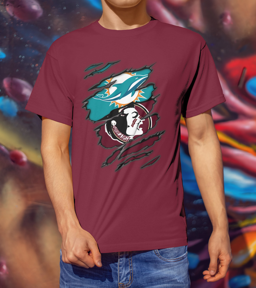Miami Dolphins Florida State Seminoles Logo Mashup T-Shirt