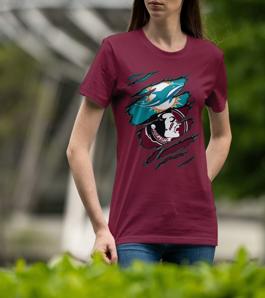 Miami Dolphins Florida State Seminoles Logo Mashup T-Shirt