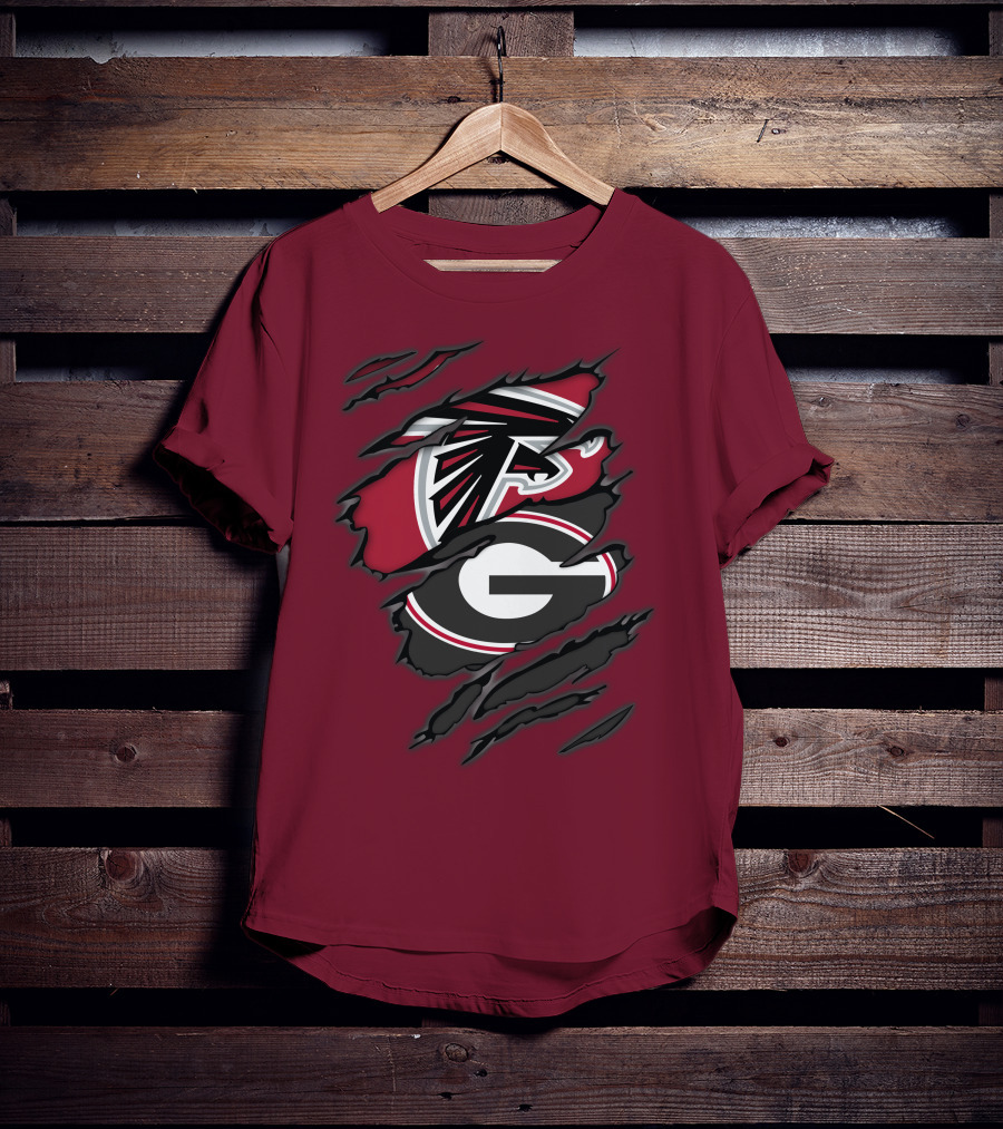 Atlanta Falcons Georgia Bulldogs Claw Marks Logo Combo T-Shirt