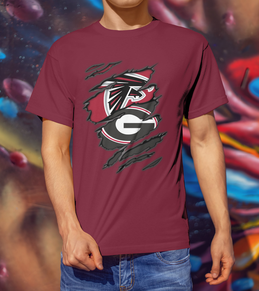 Atlanta Falcons Georgia Bulldogs Claw Marks Logo Combo T-Shirt