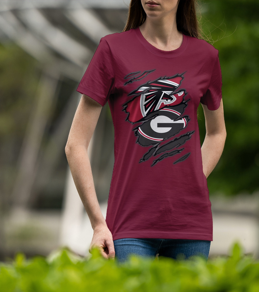 Atlanta Falcons Georgia Bulldogs Claw Marks Logo Combo T-Shirt