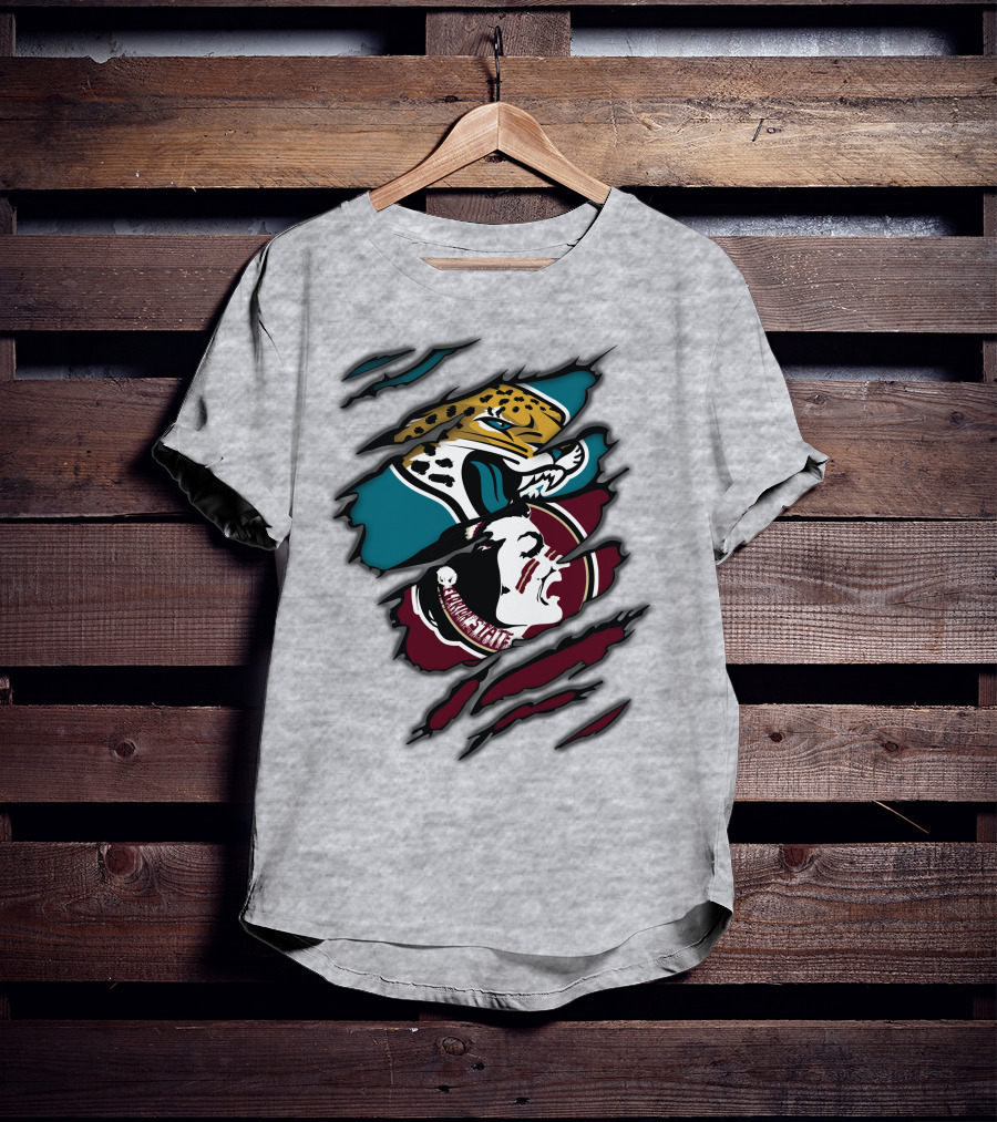 Jacksonville Jaguars And Florida State Seminoles Logo Crossover T-Shirt