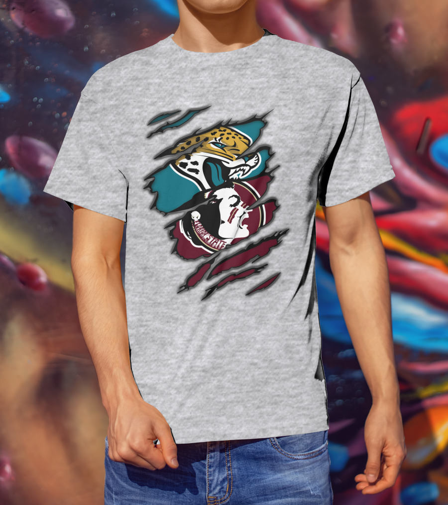 Jacksonville Jaguars And Florida State Seminoles Logo Crossover T-Shirt