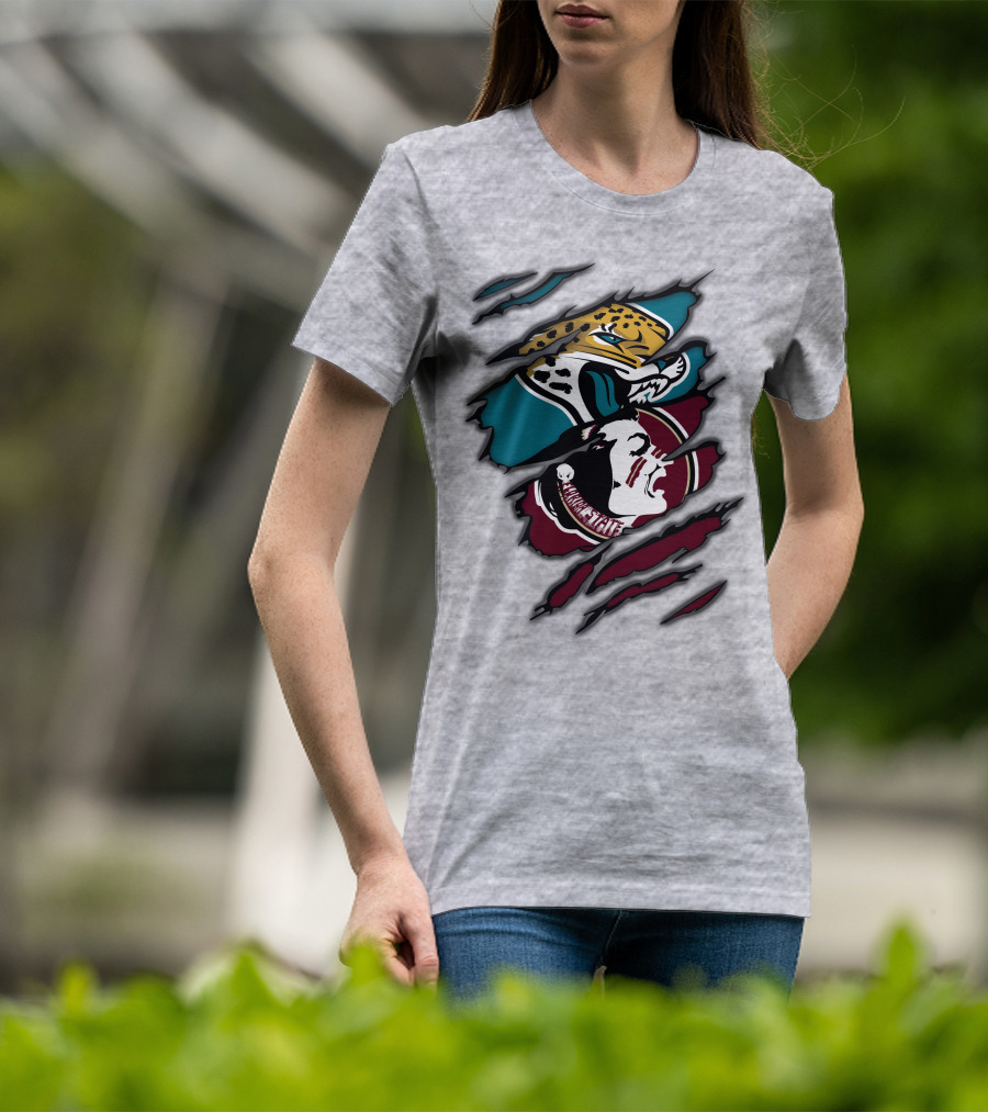 Jacksonville Jaguars And Florida State Seminoles Logo Crossover T-Shirt