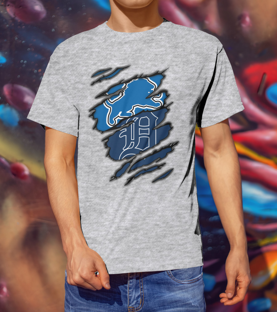 Detroit Lions Tigers Blue Claw Marks T-Shirt