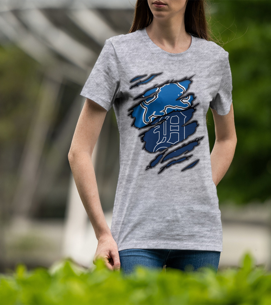 Detroit Lions Tigers Blue Claw Marks T-Shirt