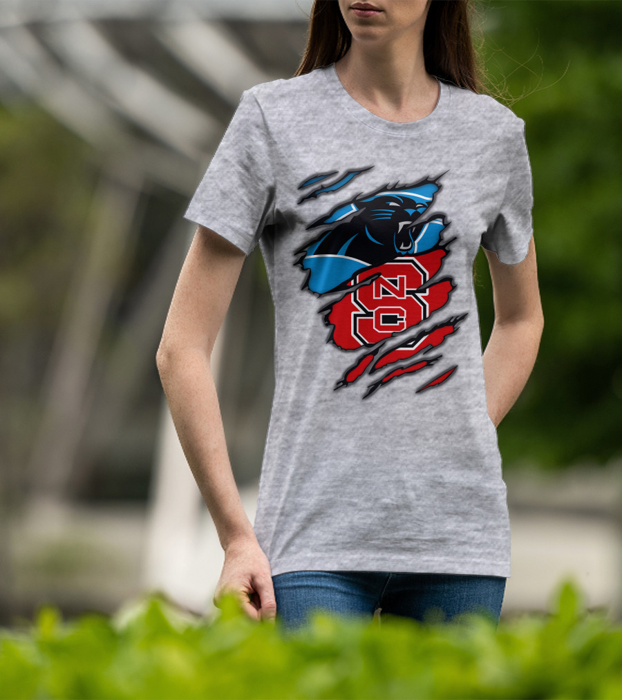 Carolina Panthers Nc State Wolfpack Claw Mark Logo Mashup T-Shirt