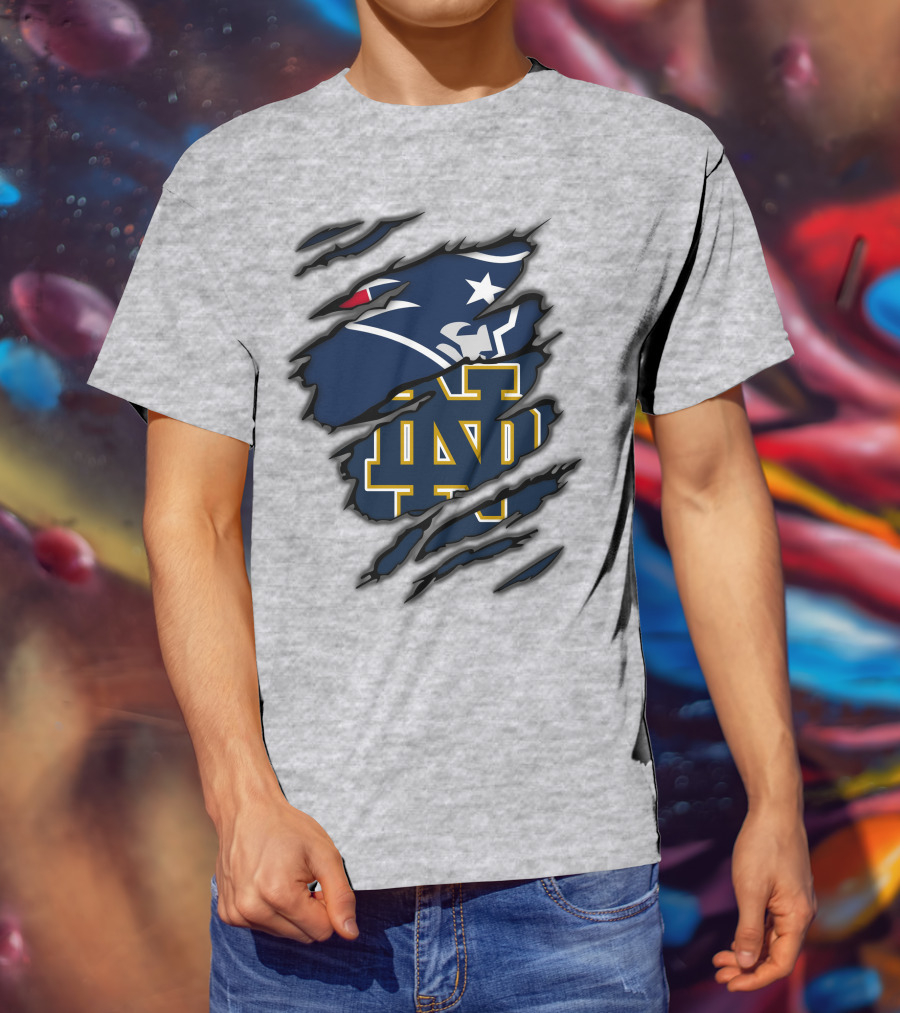 New England Patriots Notre Dame Fighting Irish Logo Mashup T-Shirt