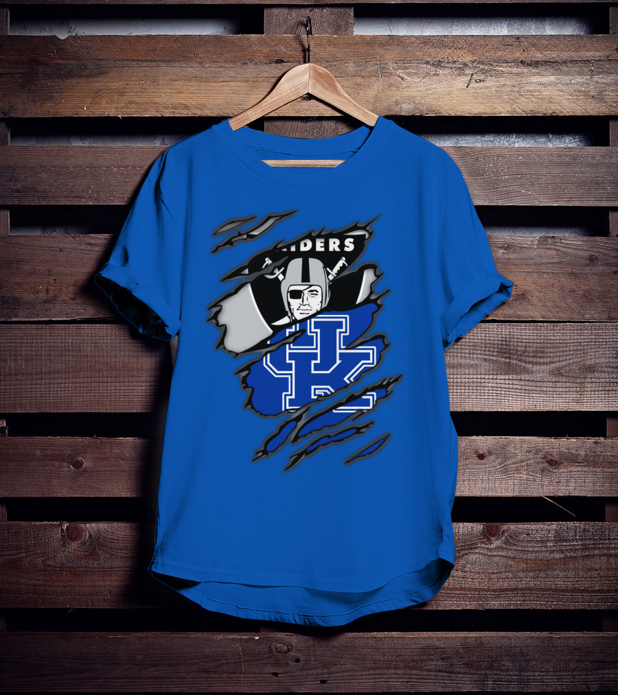Raiders Kentucky Interlocking Design With Raider And UK Symbols T-Shirt