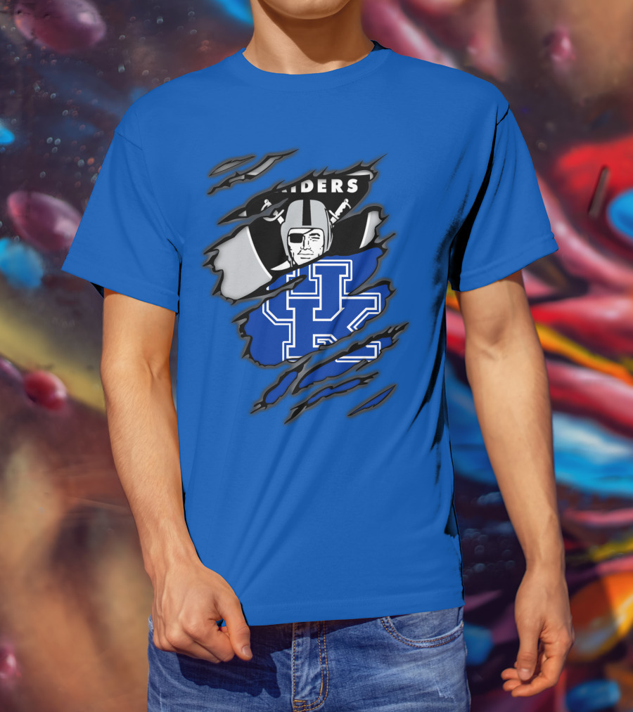 Raiders Kentucky Interlocking Design With Raider And UK Symbols T-Shirt