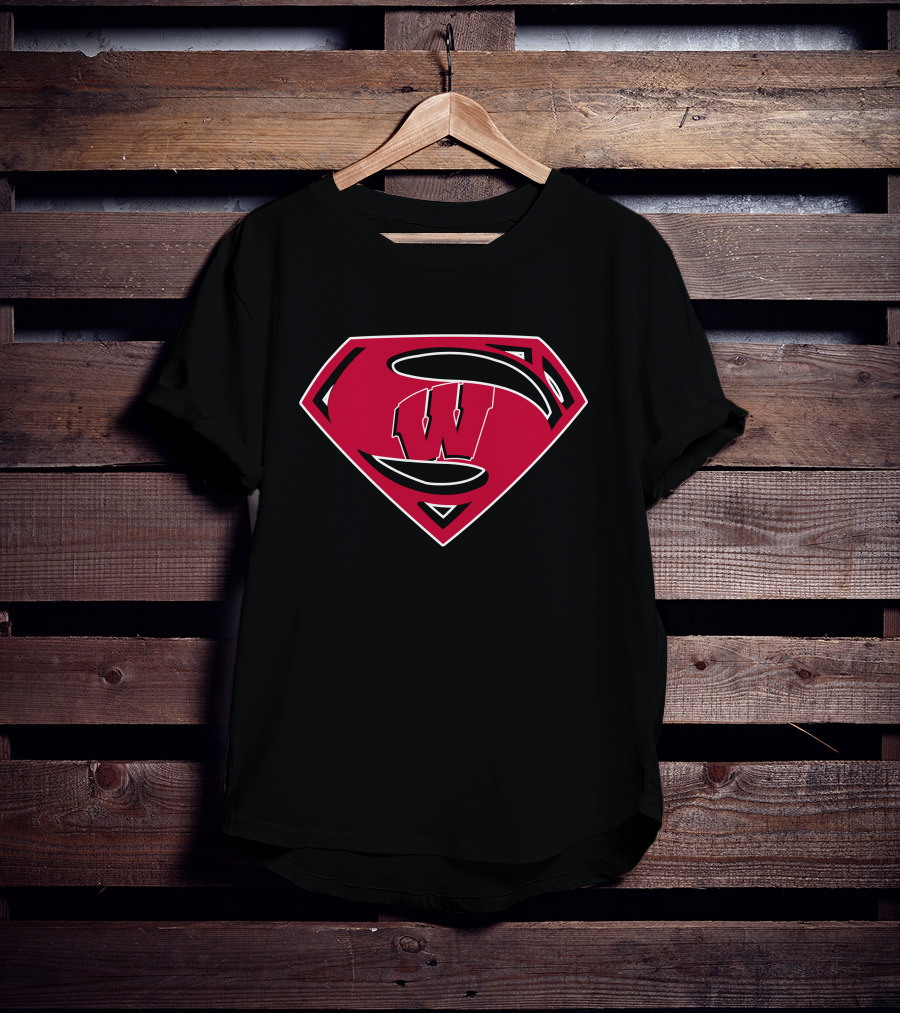 Superman Wisconsin Badgers Logo Emblem T-Shirt
