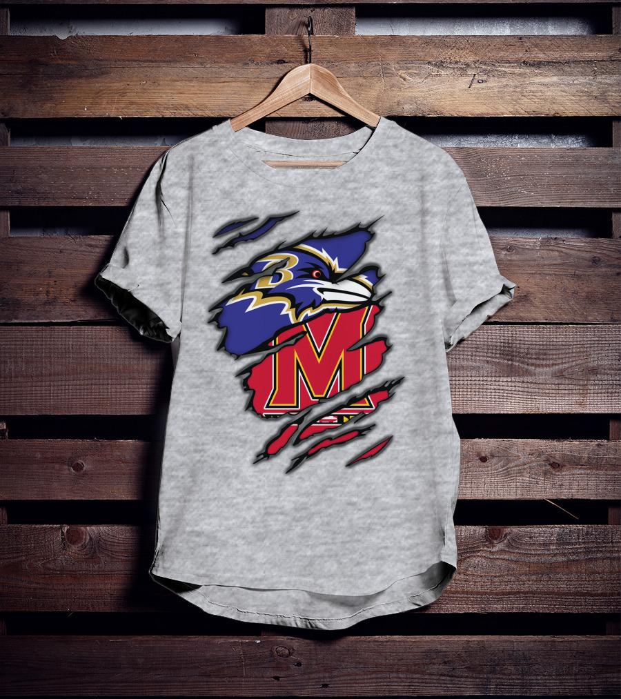 Ravens Maryland Logo With Baltimore And University Of Maryland Elements T-Shirt