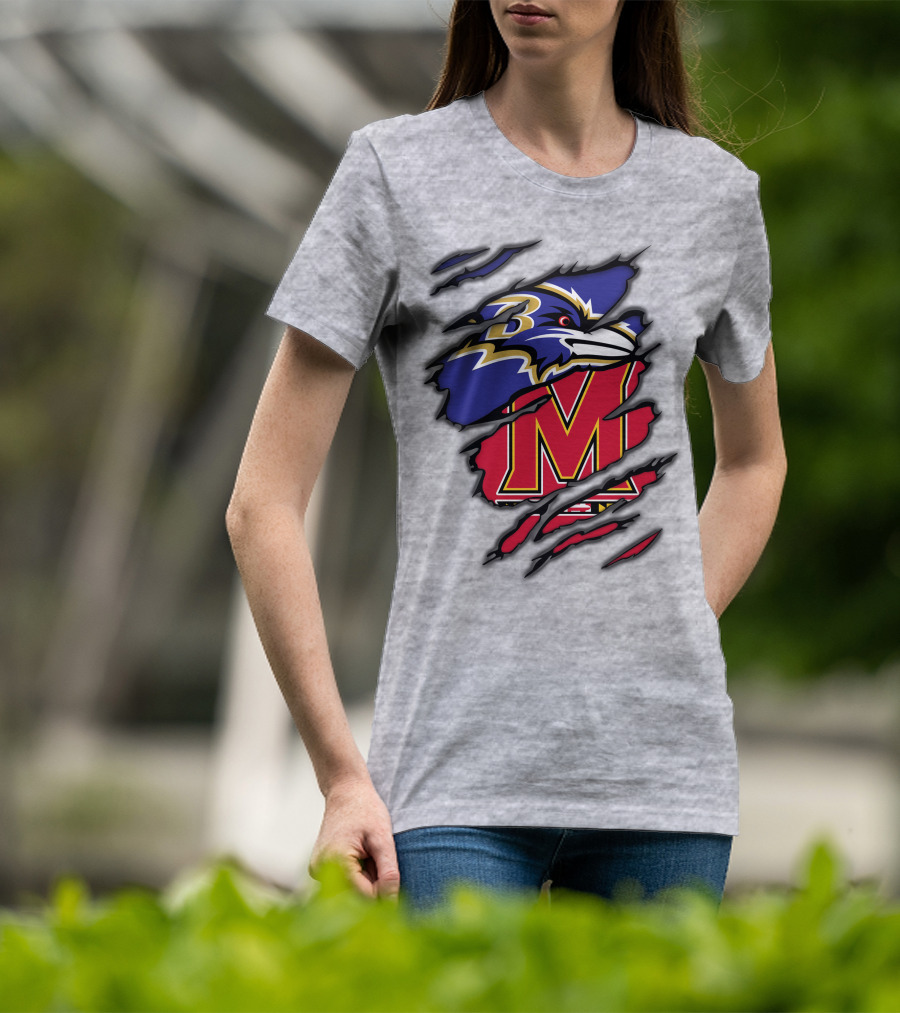 Ravens Maryland Logo With Baltimore And University Of Maryland Elements T-Shirt