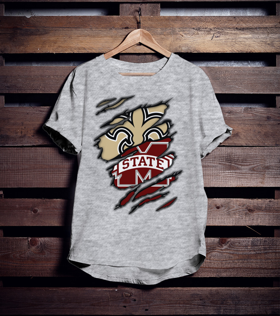 Saints Mississippi State Bulldogs Fleur-de-Lis Logo Combo T-Shirt