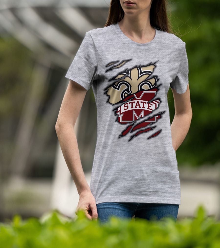 Saints Mississippi State Bulldogs Fleur-de-Lis Logo Combo T-Shirt