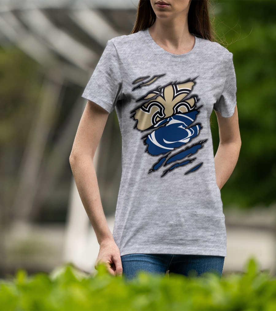 Saints Penn State Logo Combination Torn Effect T-Shirt