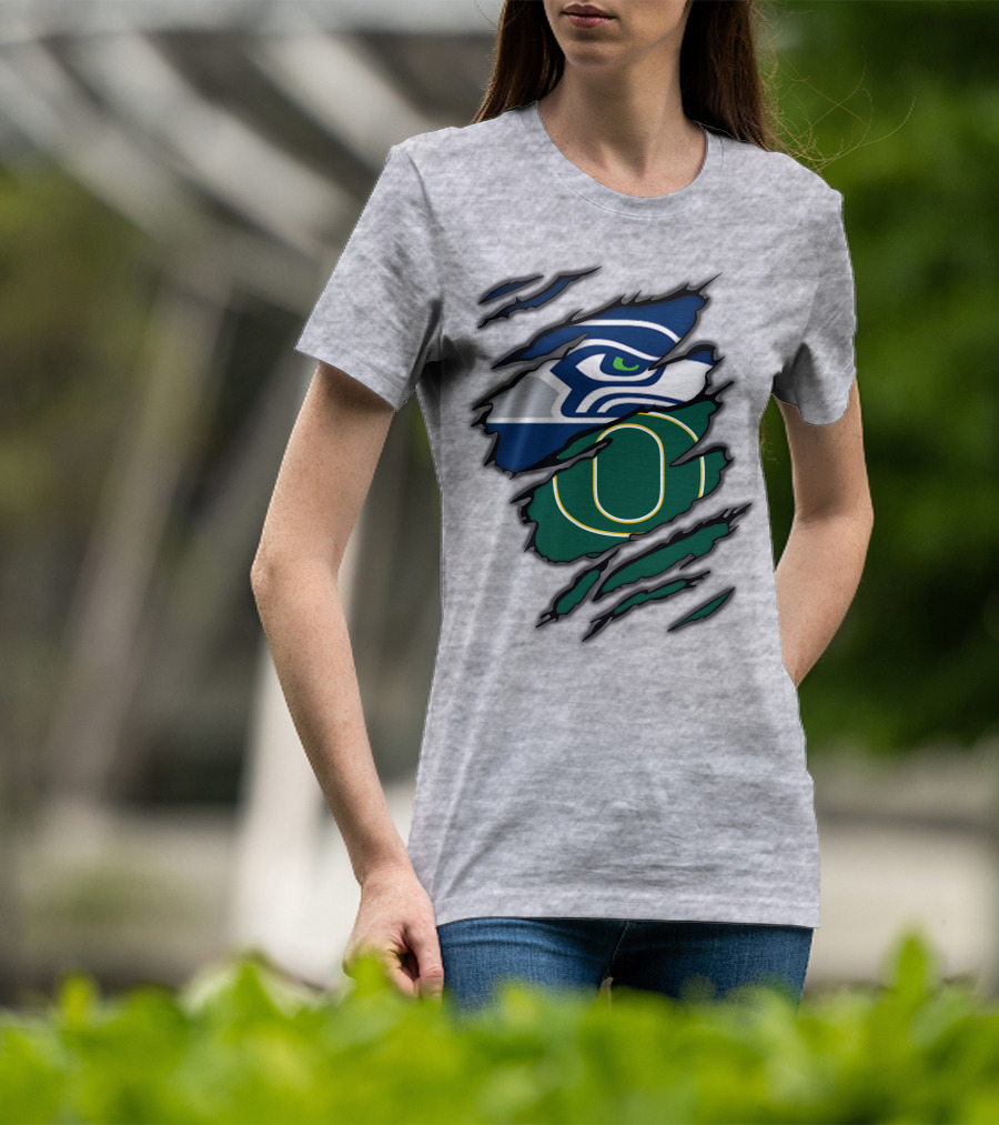 Seahawks Ducks Claw Style Logo Rip Combination T-Shirt