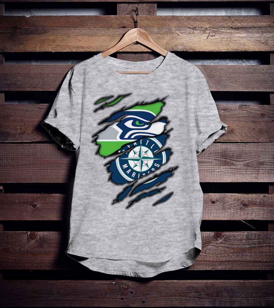 Seattle Seahawks Seattle Mariners Logo Fusion T-Shirt