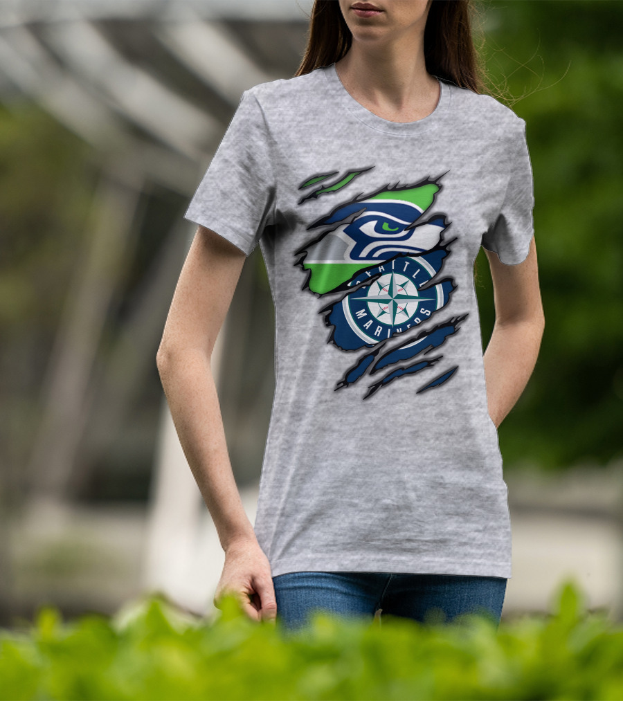 Seattle Seahawks Seattle Mariners Logo Fusion T-Shirt