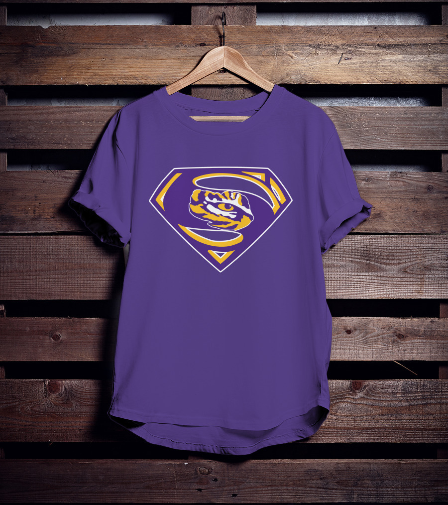 Superman LSU Tigers Logo Purple And Gold Tiger Eye T-Shirt