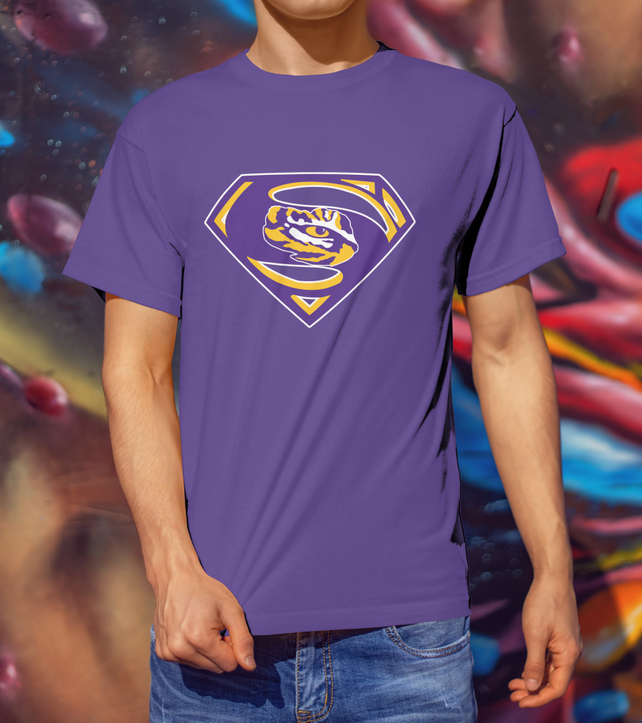 Superman LSU Tigers Logo Purple And Gold Tiger Eye T-Shirt