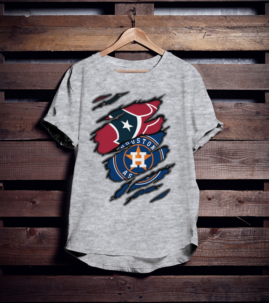 Houston Texans And Astros Logos Ripped T-Shirt