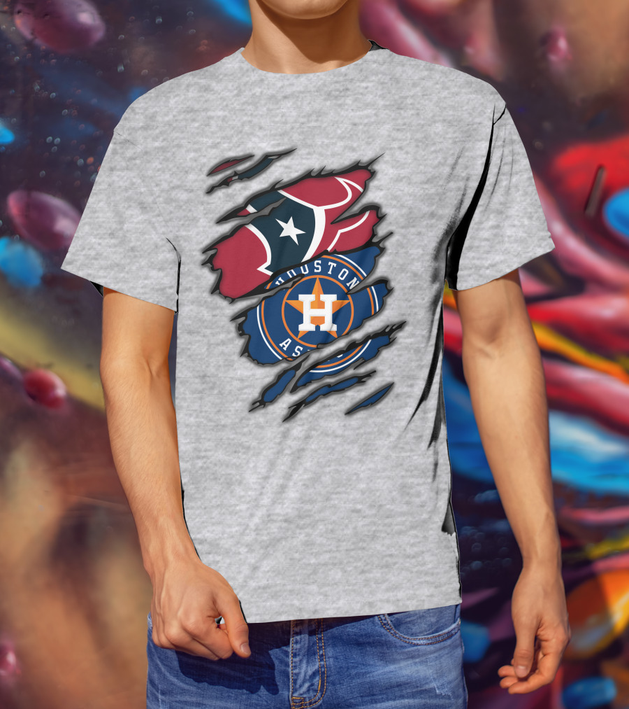 Houston Texans And Astros Logos Ripped T-Shirt