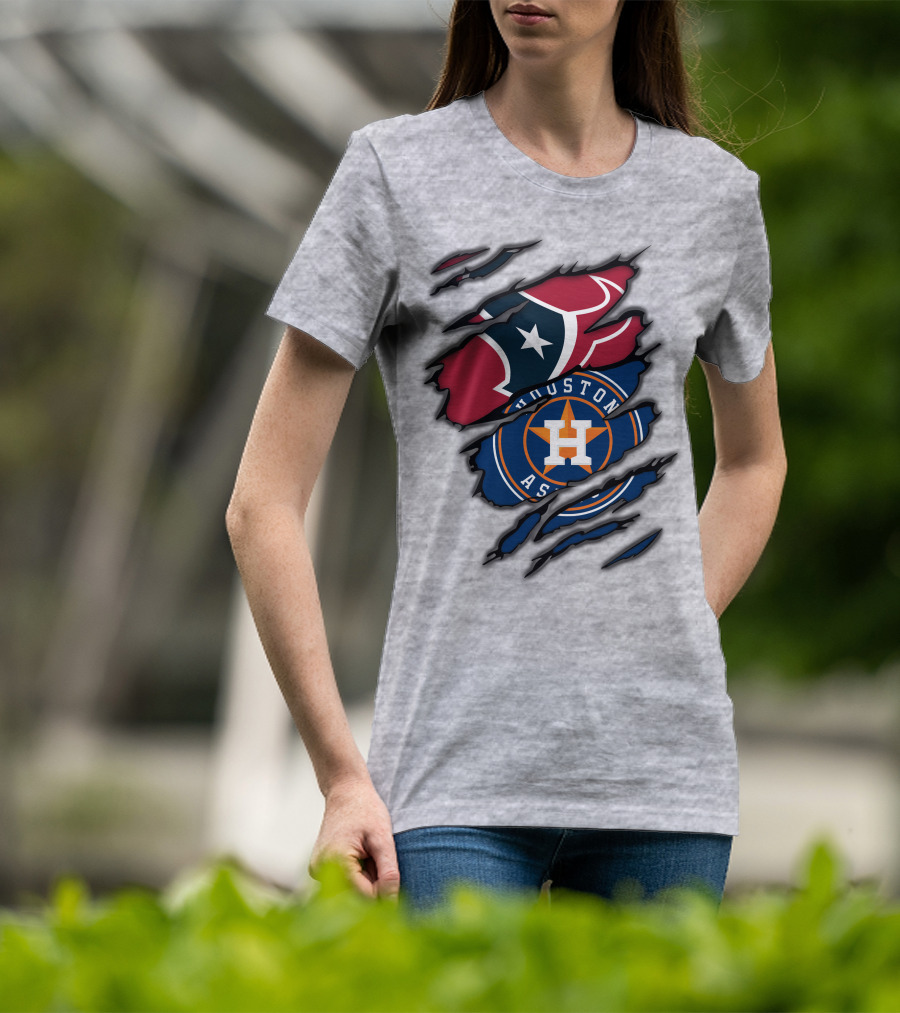 Houston Texans And Astros Logos Ripped T-Shirt