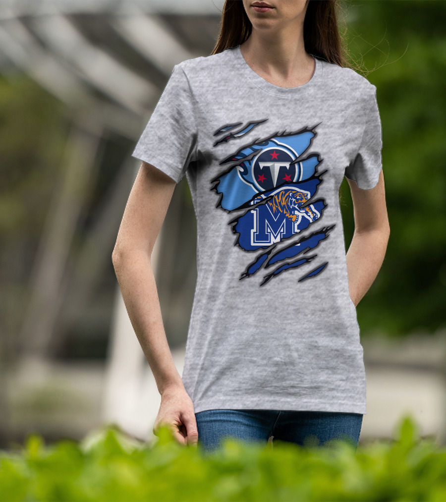 Tennessee Titans Memphis Tigers Claw Marks Logo Fusion T-Shirt