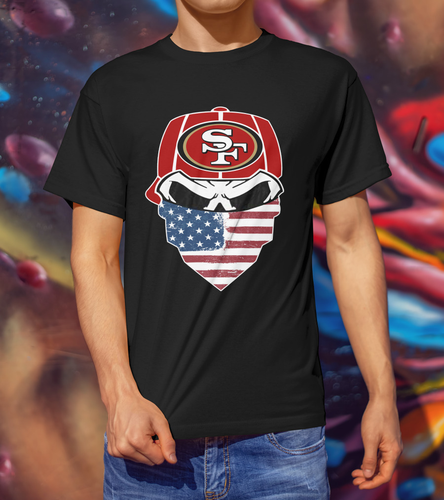 49ers Skull Sf American Flag Bandana T-Shirt
