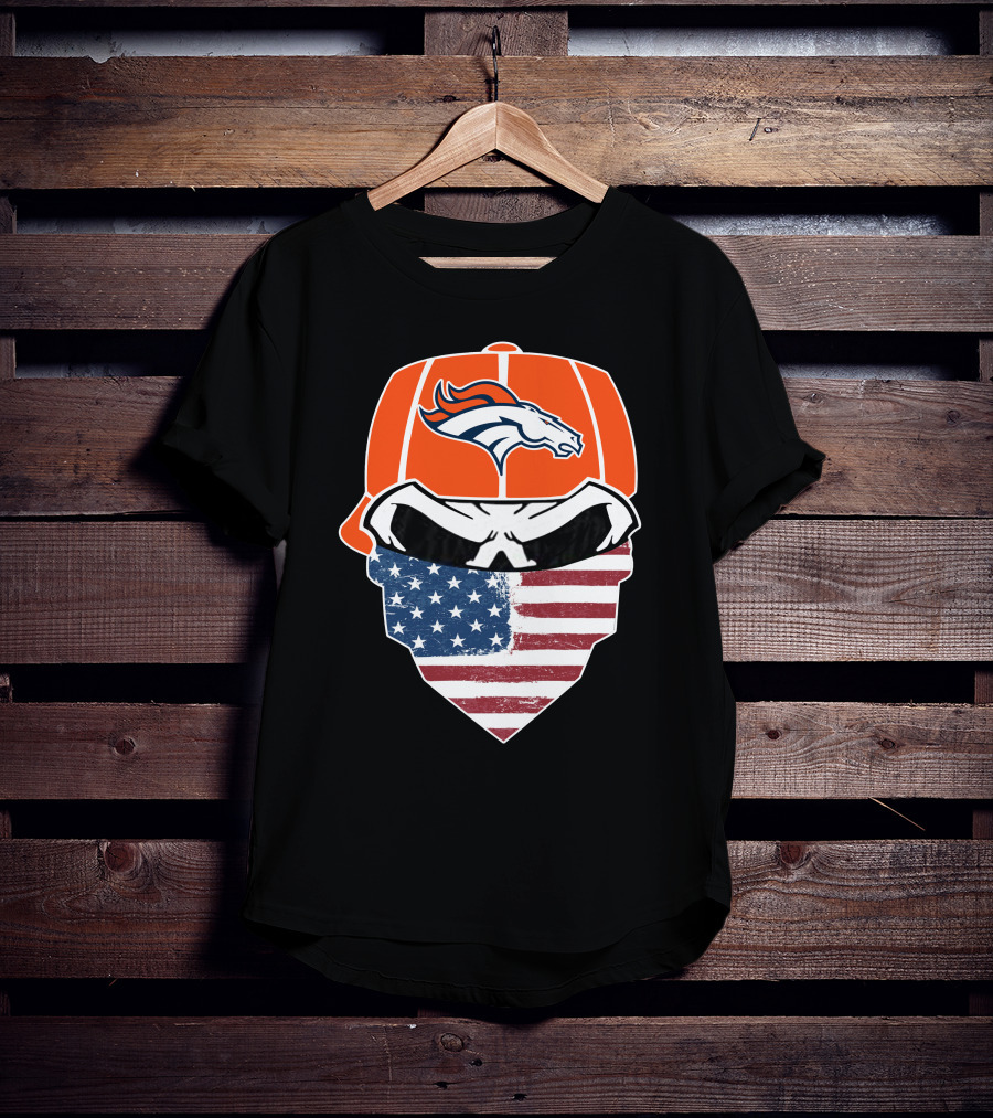 Broncos Skull With American Flag Bandana T-Shirt