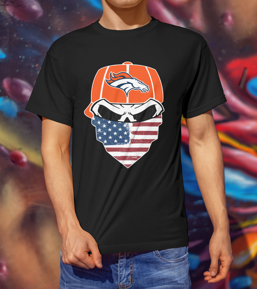 Broncos Skull With American Flag Bandana T-Shirt