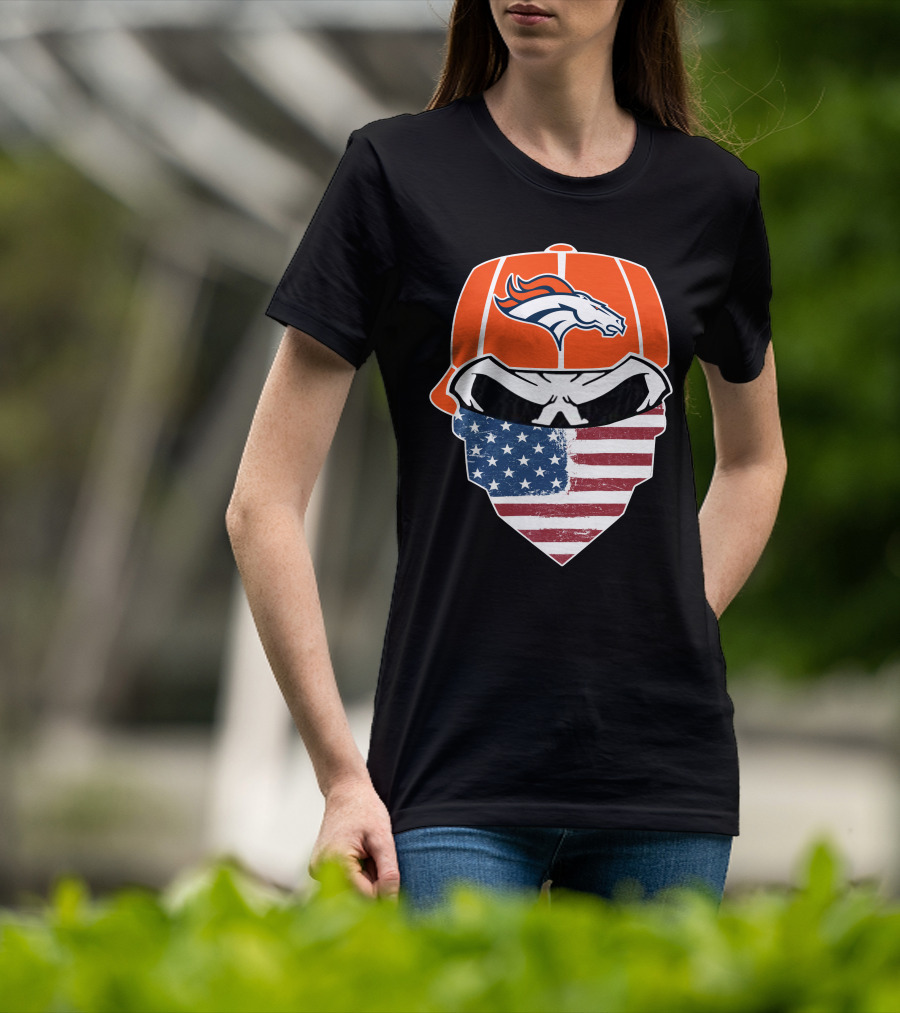 Broncos Skull With American Flag Bandana T-Shirt
