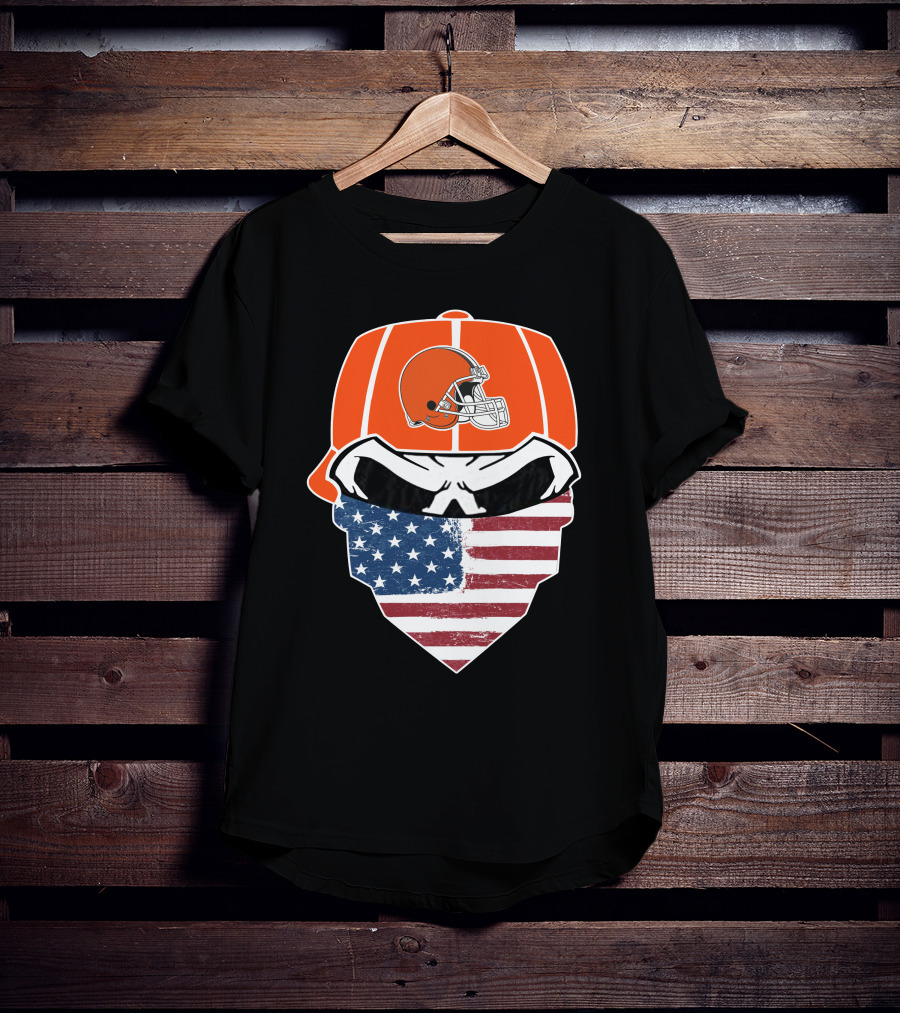 Cleveland Browns Skull American Flag Bandana T-Shirt