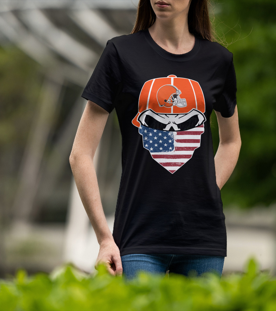 Cleveland Browns Skull American Flag Bandana T-Shirt