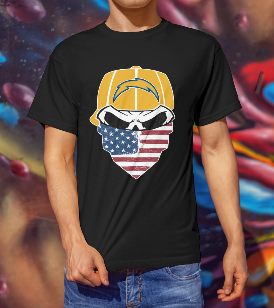 Los Angeles Chargers Skull American Flag Bandana T-Shirt