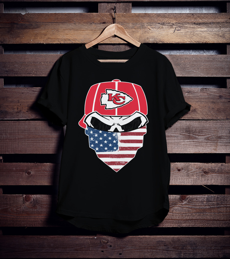 Kansas City Chiefs American Flag Bandana Skull T-Shirt