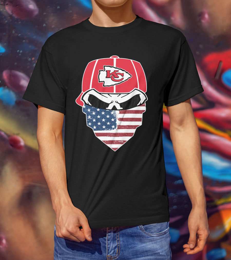 Kansas City Chiefs American Flag Bandana Skull T-Shirt