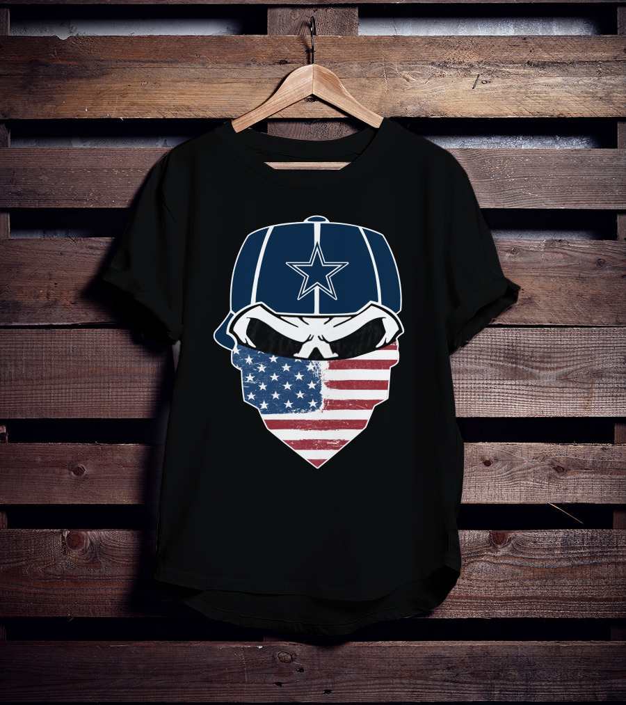 Cowboys Skull With Star Cap And American Flag Bandana T-Shirt