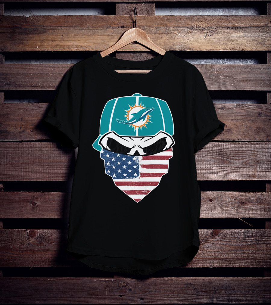 Miami Dolphins Skull American Flag Bandana T-Shirt