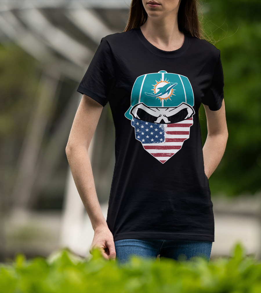 Miami Dolphins Skull American Flag Bandana T-Shirt
