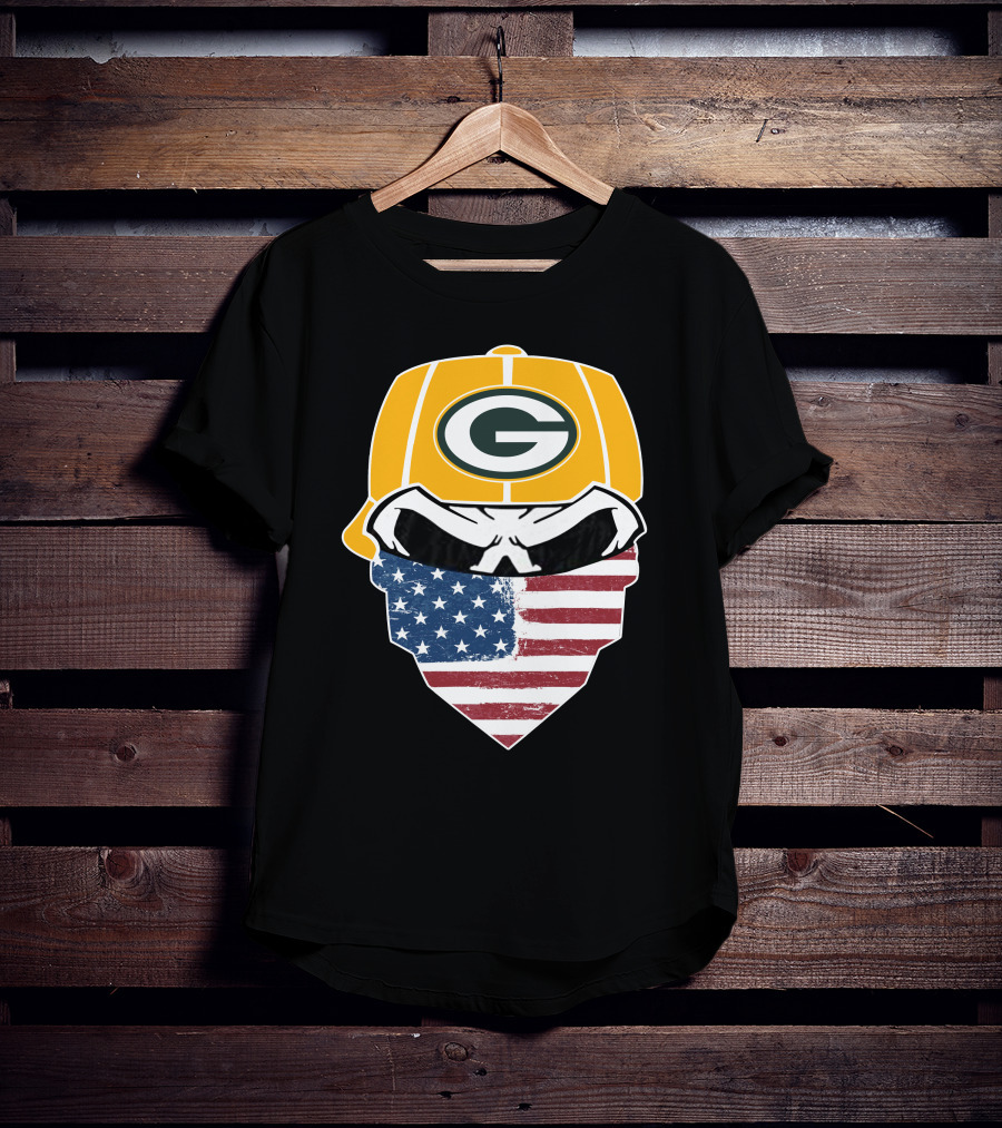 Packers Skull USA Flag Bandana Green Bay Packers Helmet T-Shirt