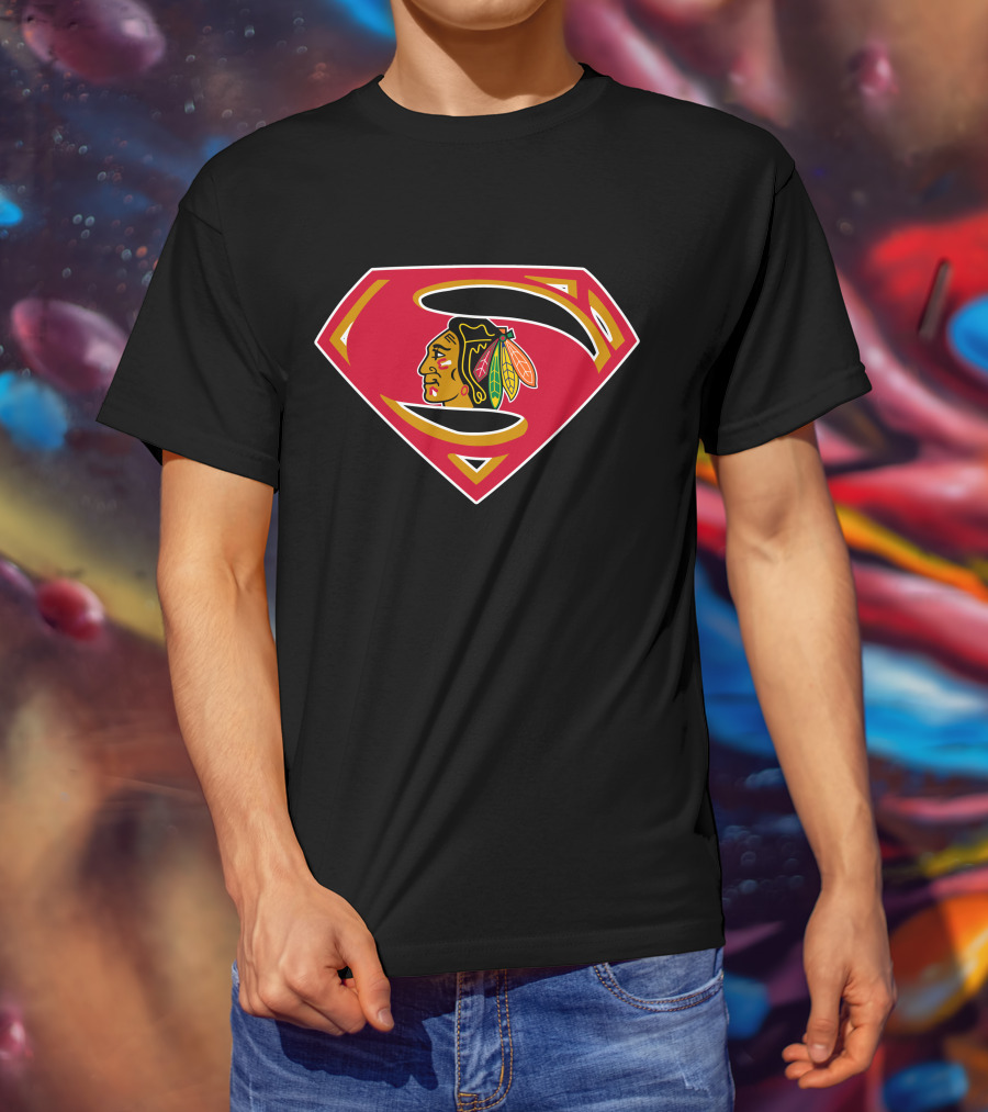 Superman Chicago Blackhawks Logo Combination T-Shirt