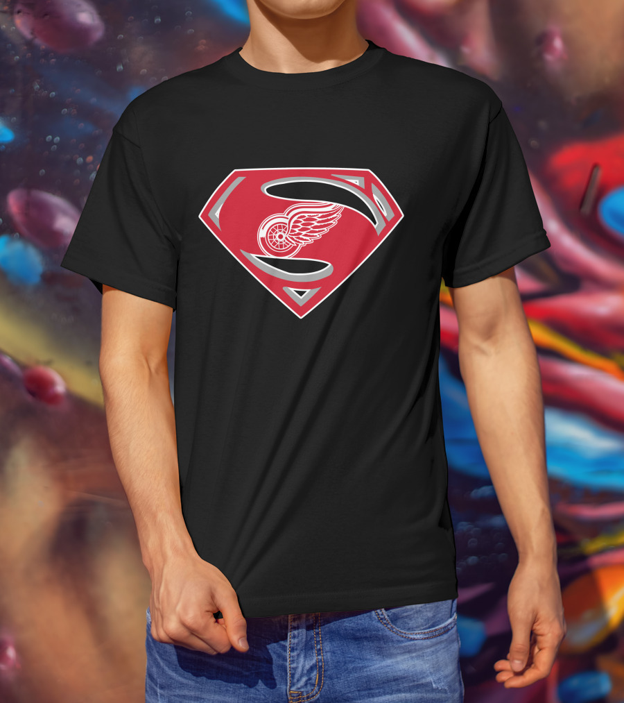 Superman Detroit Red Wings Logo Emblem T-Shirt